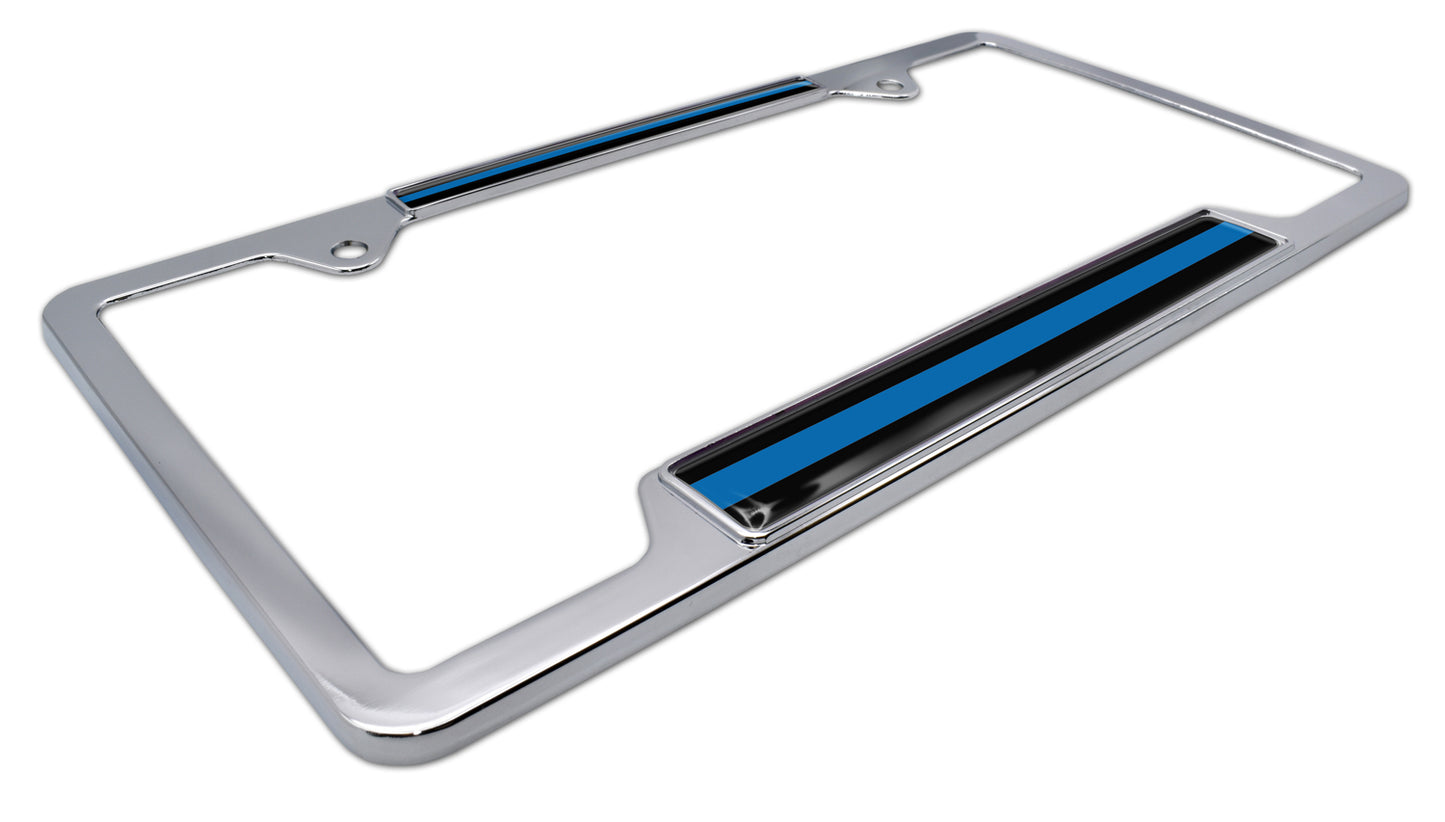 Police "Thin Blue Line" Metal License Plate Frame - Open Version