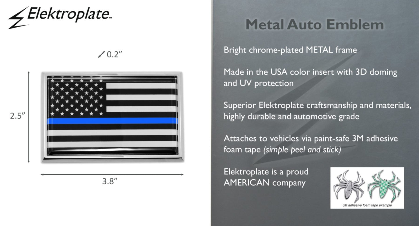 Police "Thin Blue Line" / American Flag - USA 3.75” x 2.5” Chrome Auto Emblem