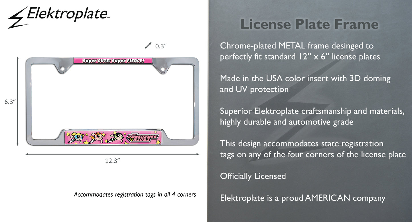 Powerpuff Girls Pink Open Corners Chrome Metal License Plate Frame