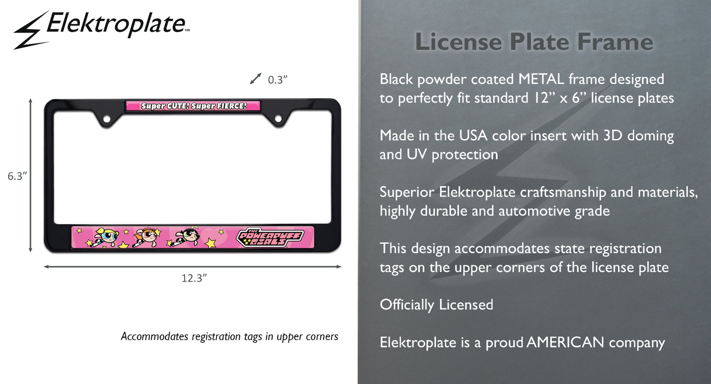 Powerpuff Girls Cute and Fierce Black Metal Standard License Plate Frame