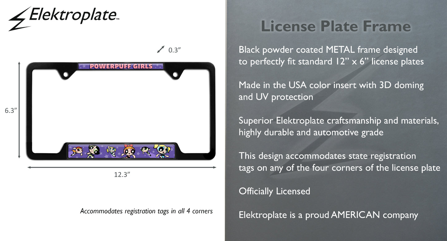 Powerpuff Girls Black Metal Open Corners License Plate Frame