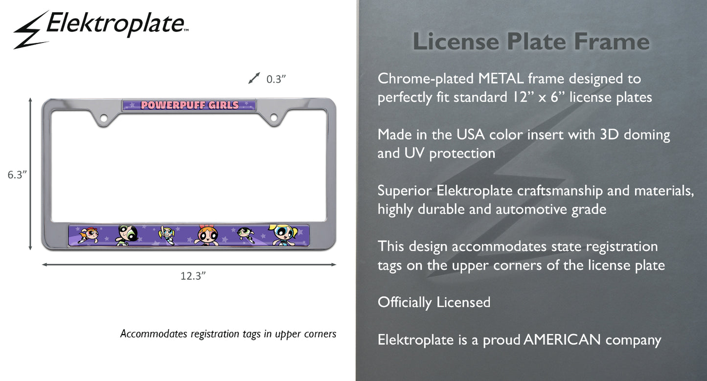 Powerpuff Girls Purple Graphics Standard Chrome License Plate Frame