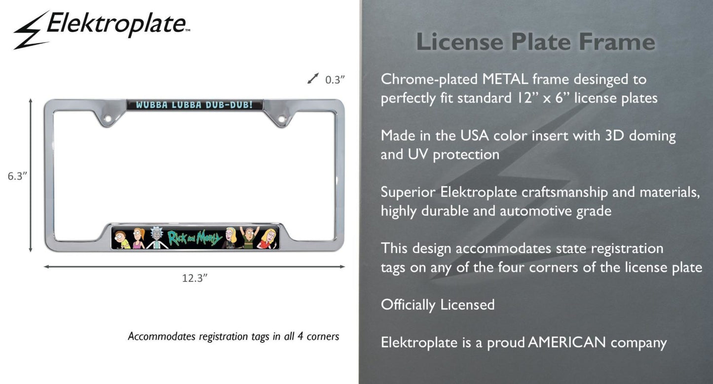 Rick and Morty Chrome Open Metal License Plate Frame