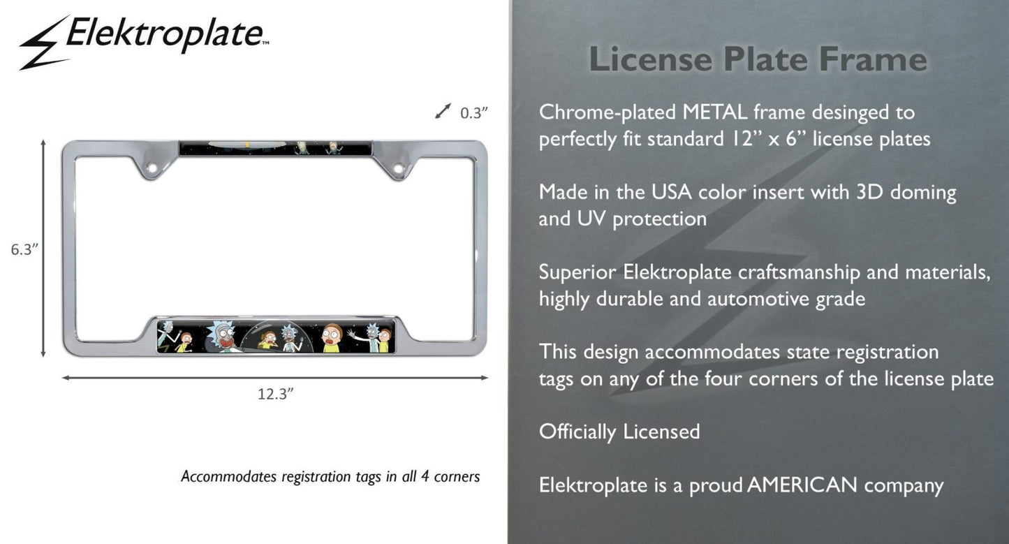Rick and Morty Space Chrome Open Metal License Plate Frame
