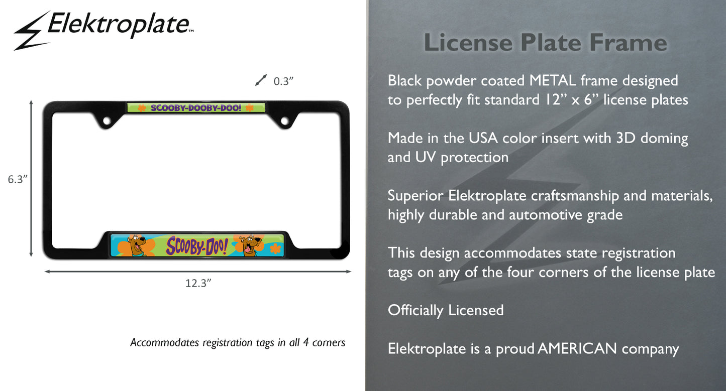 Scooby-Dooby-Doo Black Metal Open Corners License Plate Frame