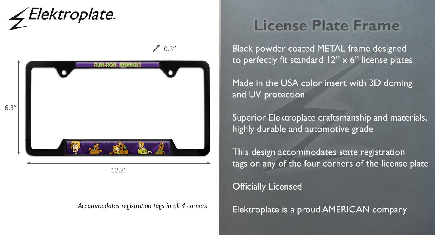 Scooby & Shaggy Black Metal Open Corners License Plate Frame
