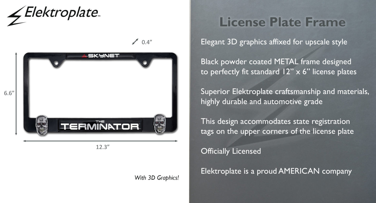 Terminator Skynet 3D Black Metal License Plate Frame