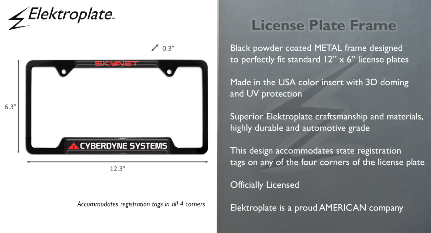 Terminator Cyberdyne Systems Open Black Metal License Plate Frame