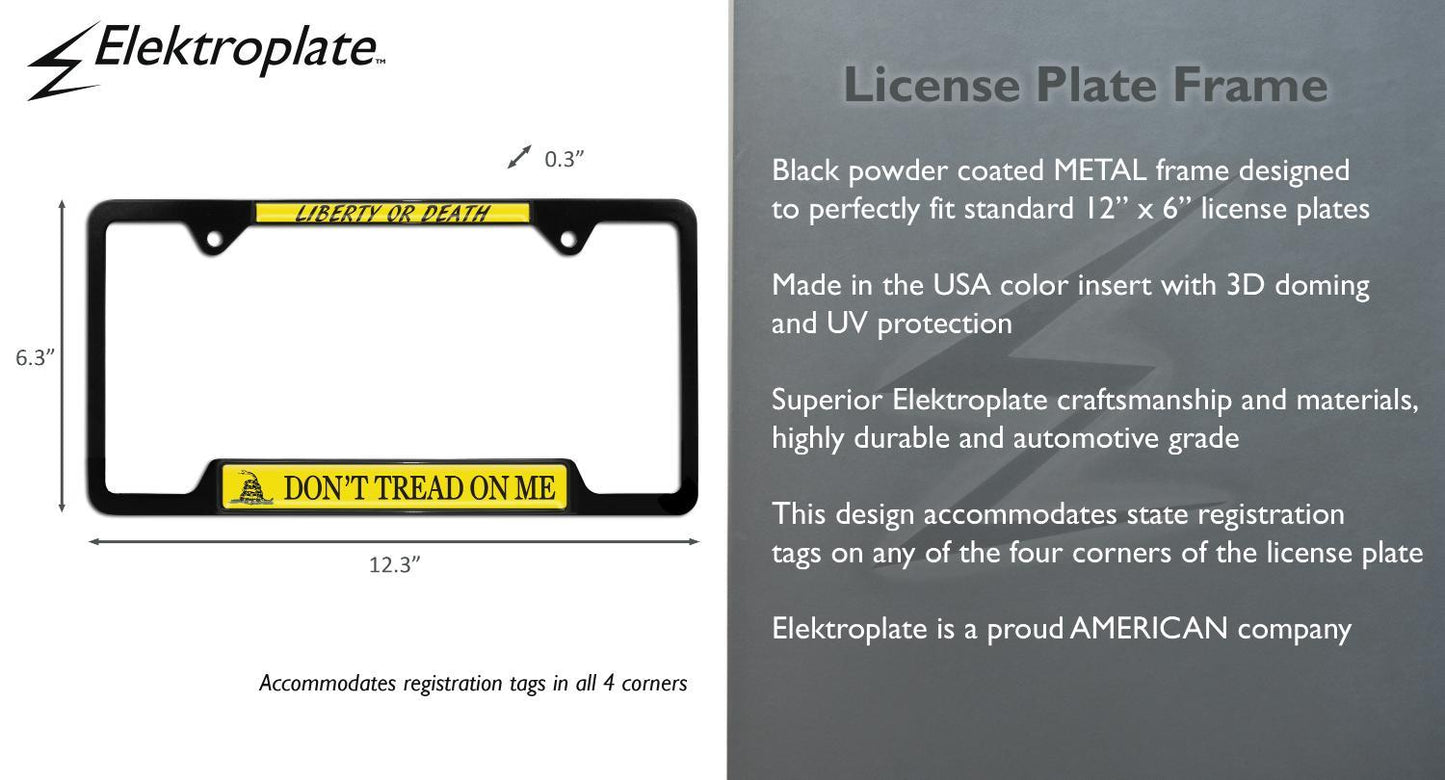 Don't Tread on Me Black Open Metal License Plate Frame