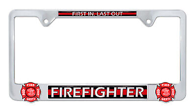 Firefighter "Thin Red Line" Chrome 3D License Plate Frame