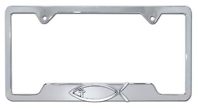 Christian Fish Cross Chrome Metal License Plate Frame - Open Version