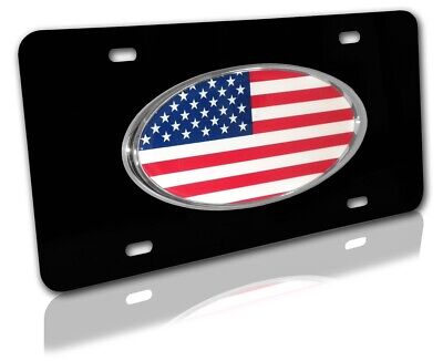 United States of America Flag Emblem / USA Flag Black Metal License Plate