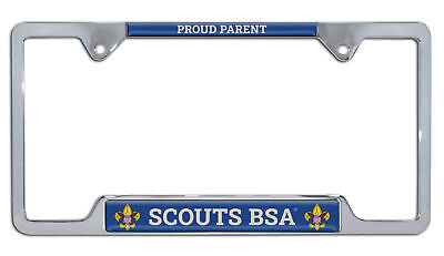 Scouts BSA Proud Parent Shiny Chrome Metal Open Corner License Plate Frame
