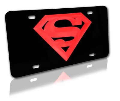 Superman 3D Red Acrylic Emblem on Black Metal License Plate