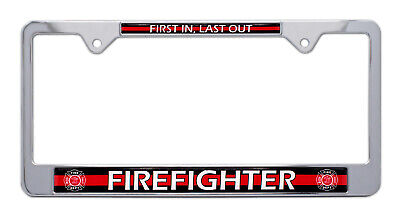 Firefighter "Thin Red Line" Chrome License Plate Frame