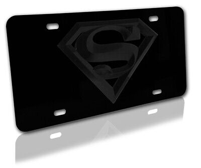 Superman 3D Black Acrylic Emblem on Black Metal License Plate