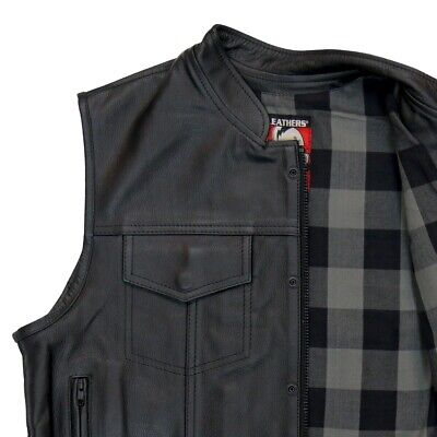 Hot Leathers VSM1059 Men's Black Flannel Grey Motorcycle Club Leather Biker Vest