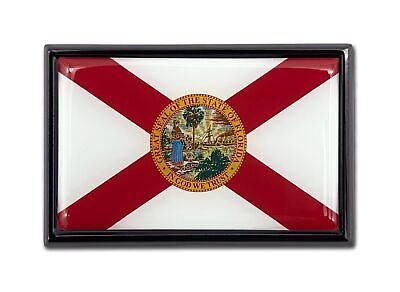 Florida FL Flag 3.82" x 2.5" x .15" Black Metal Car Auto Emblem