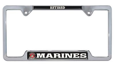 U.S. Marines Retired Chrome Open Metal License Plate Frame