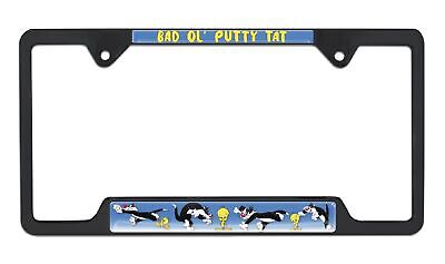 Tweety Bird & Sylvester Open Black Metal License Plate Frame