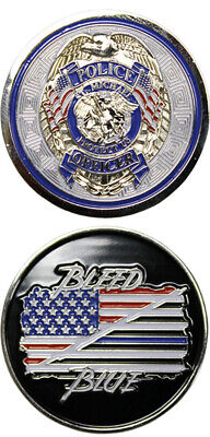 Police Officer Badge "Protect Us" / Bleed Blue Flag Challenge Coin 3211