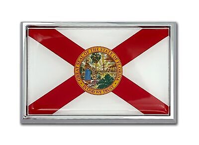 Florida State Flag 3.82" x 2.5" x .15" Chrome Car Auto Emblem