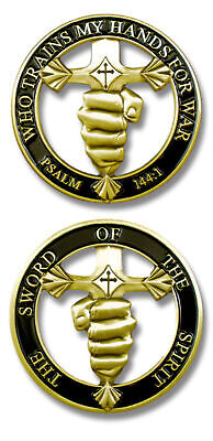 Sword of the Spirit / Psalm 144:1 Cut Out Challenge Coin 2514