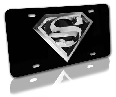 Superman 3D Emblem on Black Metal License Plate