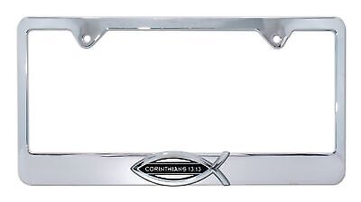 Christian Fish Corinthians 13:13 Chrome Metal License Plate Frame