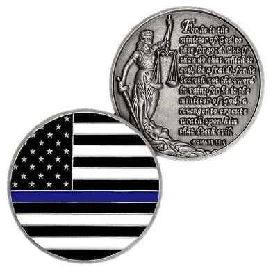 Thin Blue Line Flag / Protect and Serve Romans 13:4 Challenge Coin