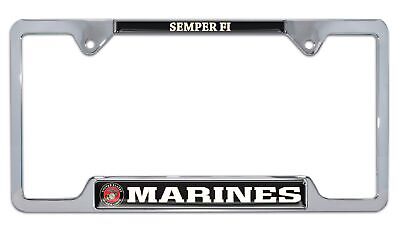 U.S. Marines Semper Fi Chrome Open Metal License Plate Frame