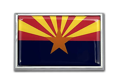 Arizona State Flag 3.82" x 2.5" x .15" Chrome Metal Car Auto Emblem