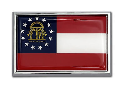 Georgia GA Flag 3.82" x 2.5" x .15" Chrome Metal Car Emblem