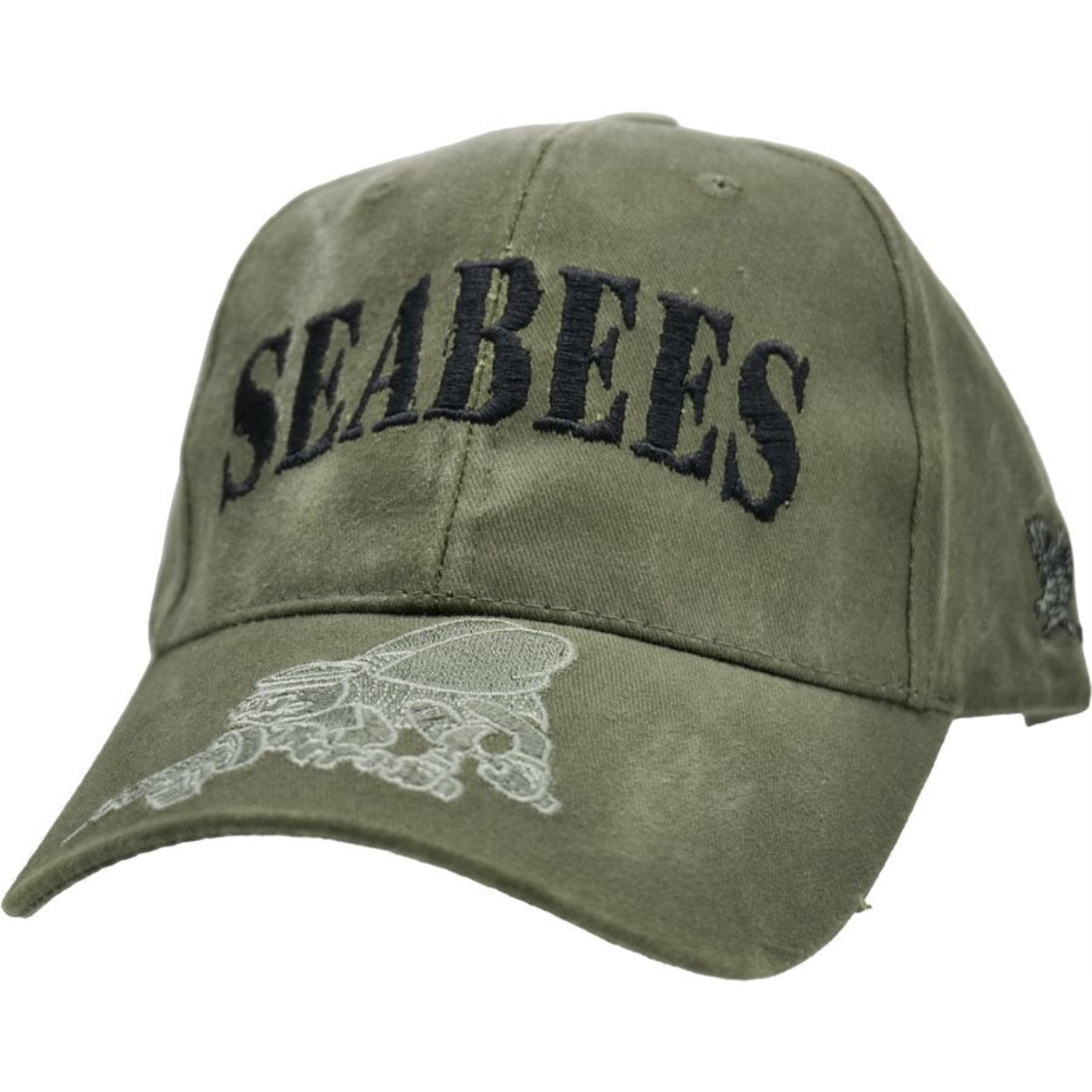 U.S. Navy Seabees Hat - USN Washed OD Green Baseball Cap