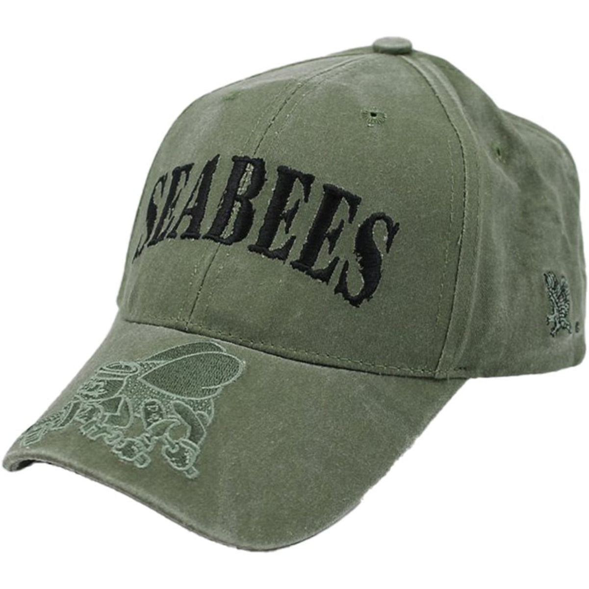 U.S. Navy Seabees Hat - USN Washed OD Green Baseball Cap