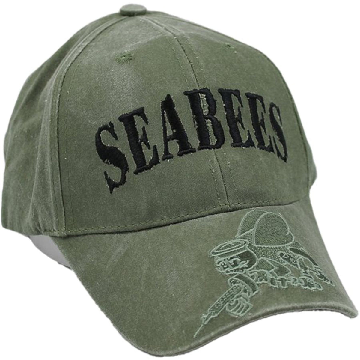 U.S. Navy Seabees Hat - USN Washed OD Green Baseball Cap