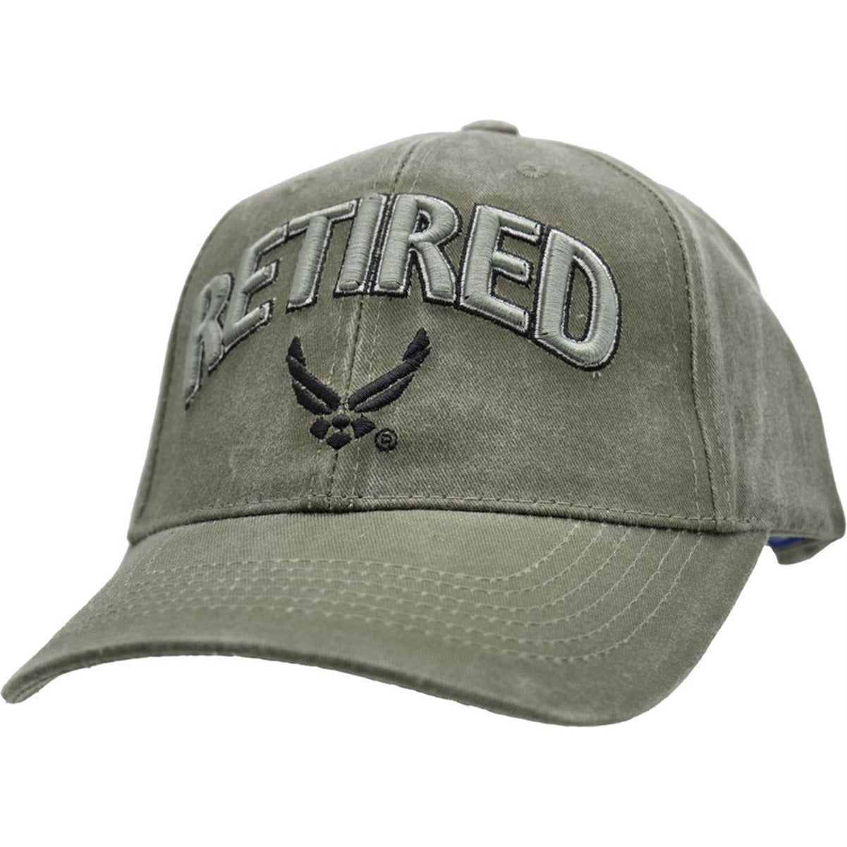 U.S. Air Force Retired Hat / USAF Insignia Washed OD Green Baseball Cap