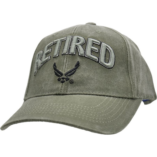 U.S. Air Force Retired Hat / USAF Insignia Washed OD Green Baseball Cap