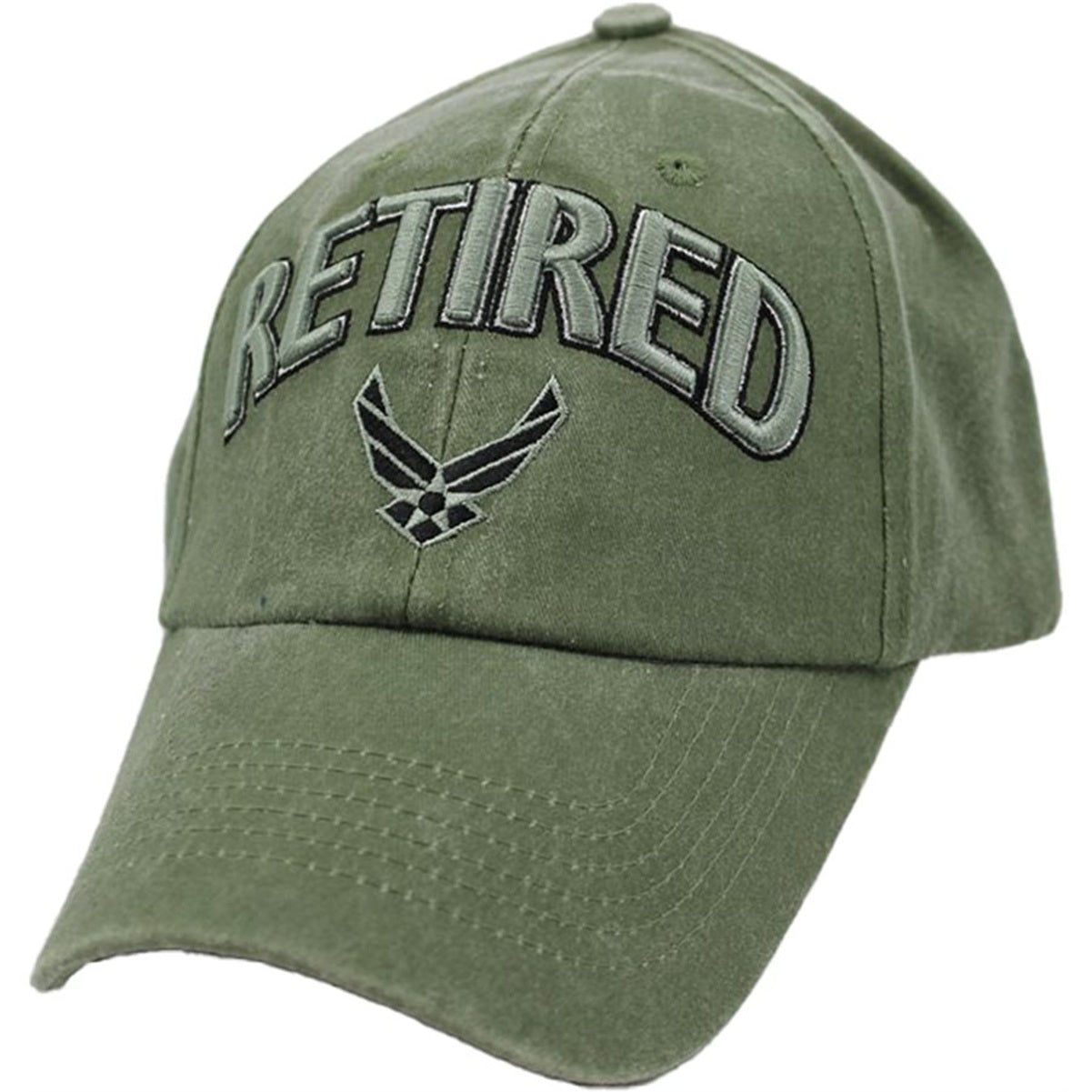 U.S. Air Force Retired Hat / USAF Insignia Washed OD Green Baseball Cap