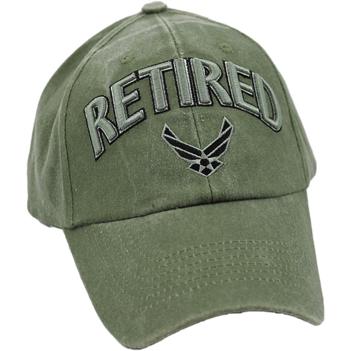 U.S. Air Force Retired Hat / USAF Insignia Washed OD Green Baseball Cap