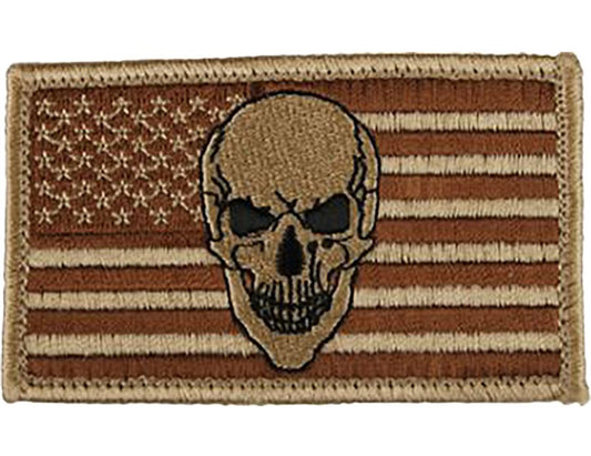 American Flag With Skull 2" x 3.5" Hook & Loop 2 Piece Coyote Brown Patch