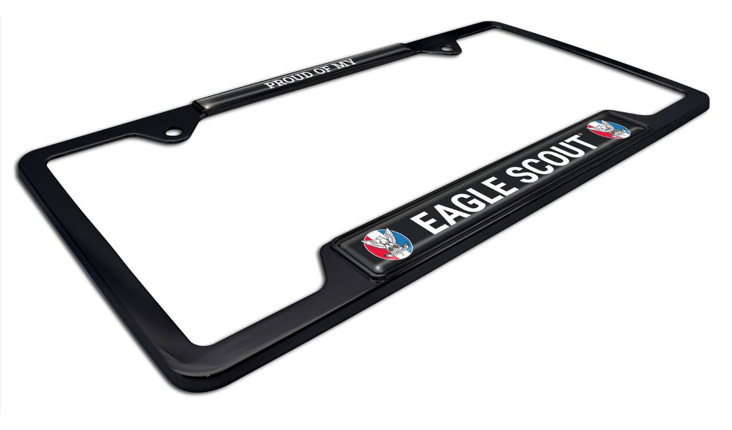 Proud Eagle Scout Black Open Metal License Plate Frame