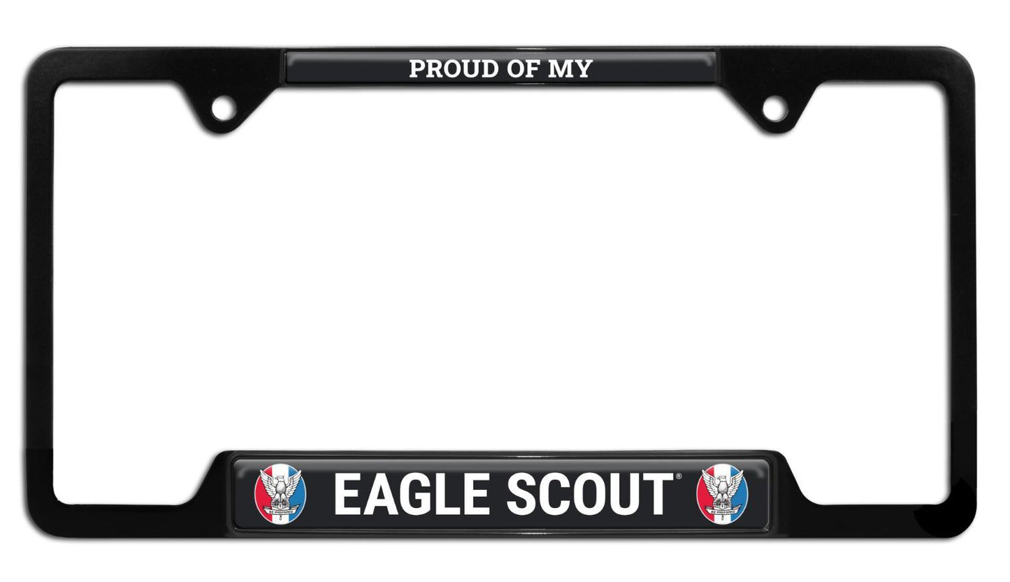 Proud Eagle Scout Black Open Metal License Plate Frame