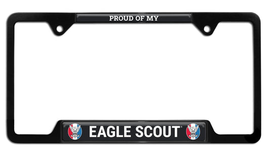 Proud Eagle Scout Black Open Metal License Plate Frame