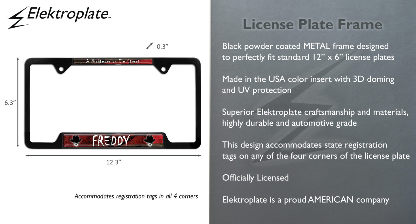 Freddy Krueger Nightmare on Elm Street Movie Black Metal Open License Plate Frame