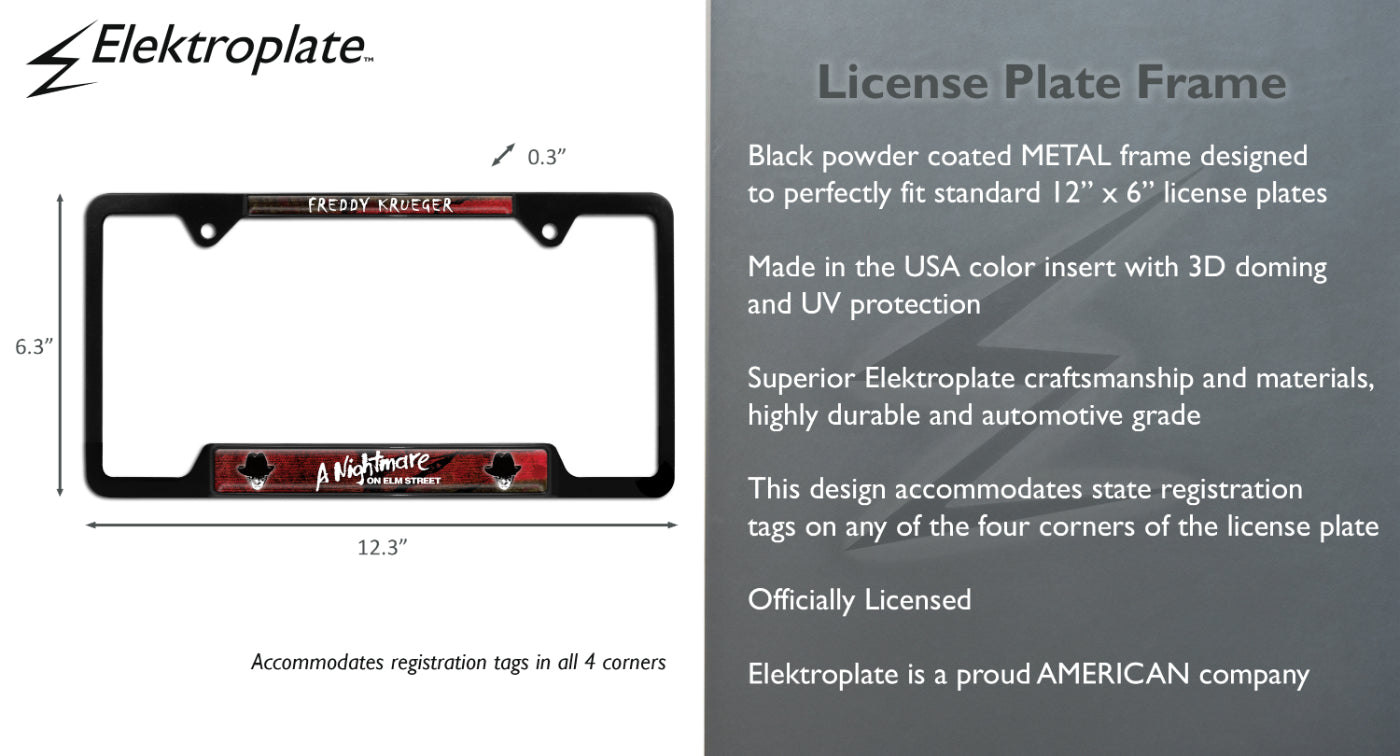 Nightmare on Elm Street Freddy Krueger Open Black Metal License Plate Frame