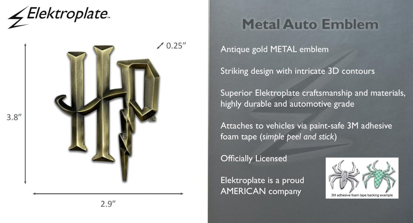 Harry Potter Hogwarts Antique Gold Auto Emblem