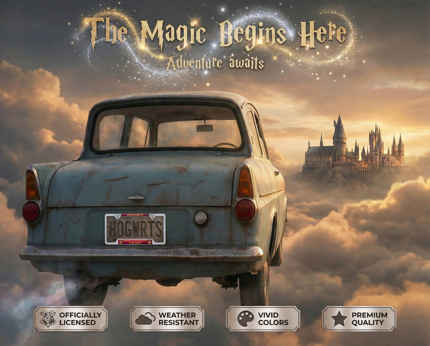 Harry Potter Hogwarts Chrome Open Metal License Plate Frame