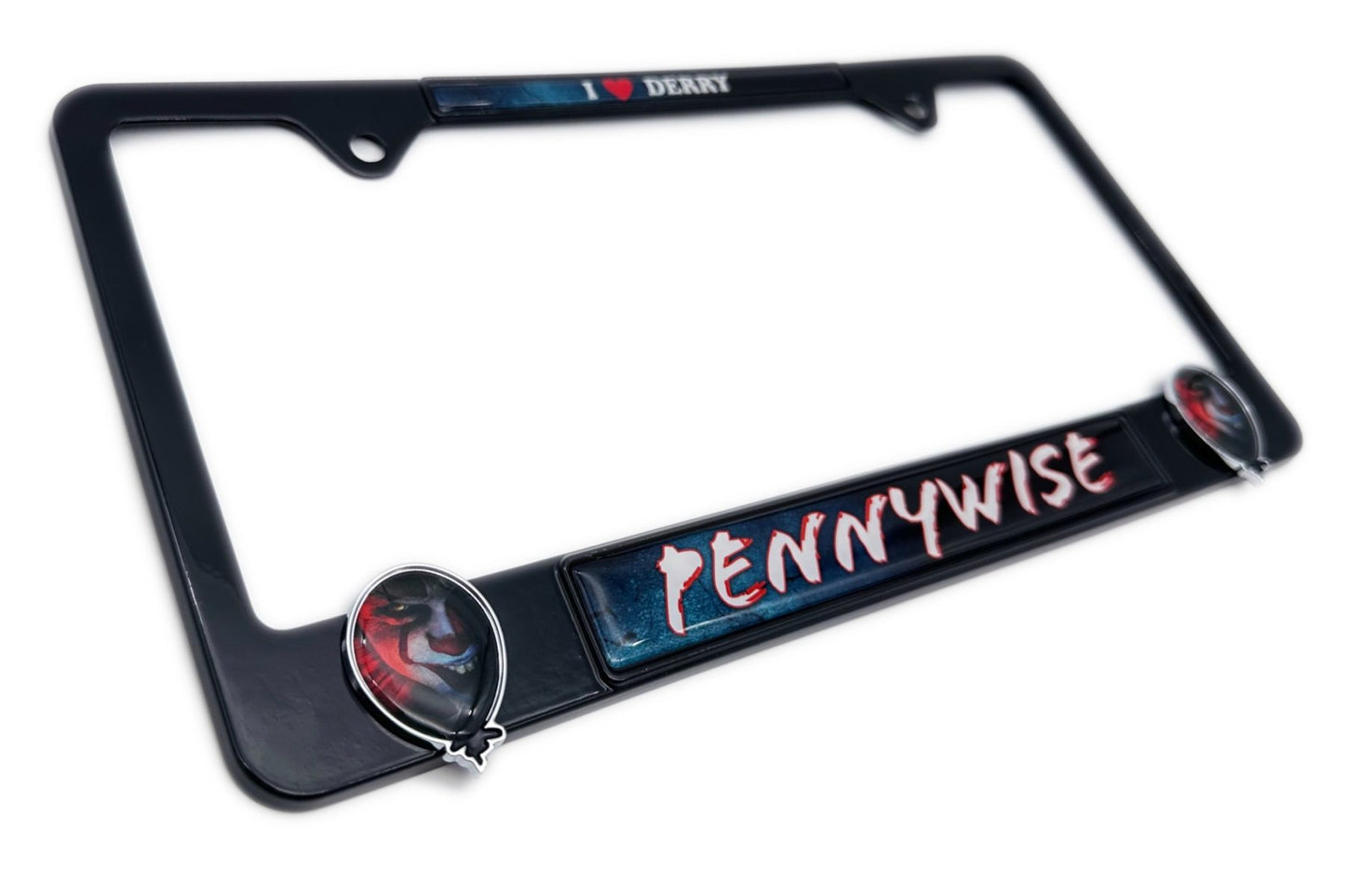 Pennywise IT Movie "I Love Derry" 3D Black Metal License Plate Frame
