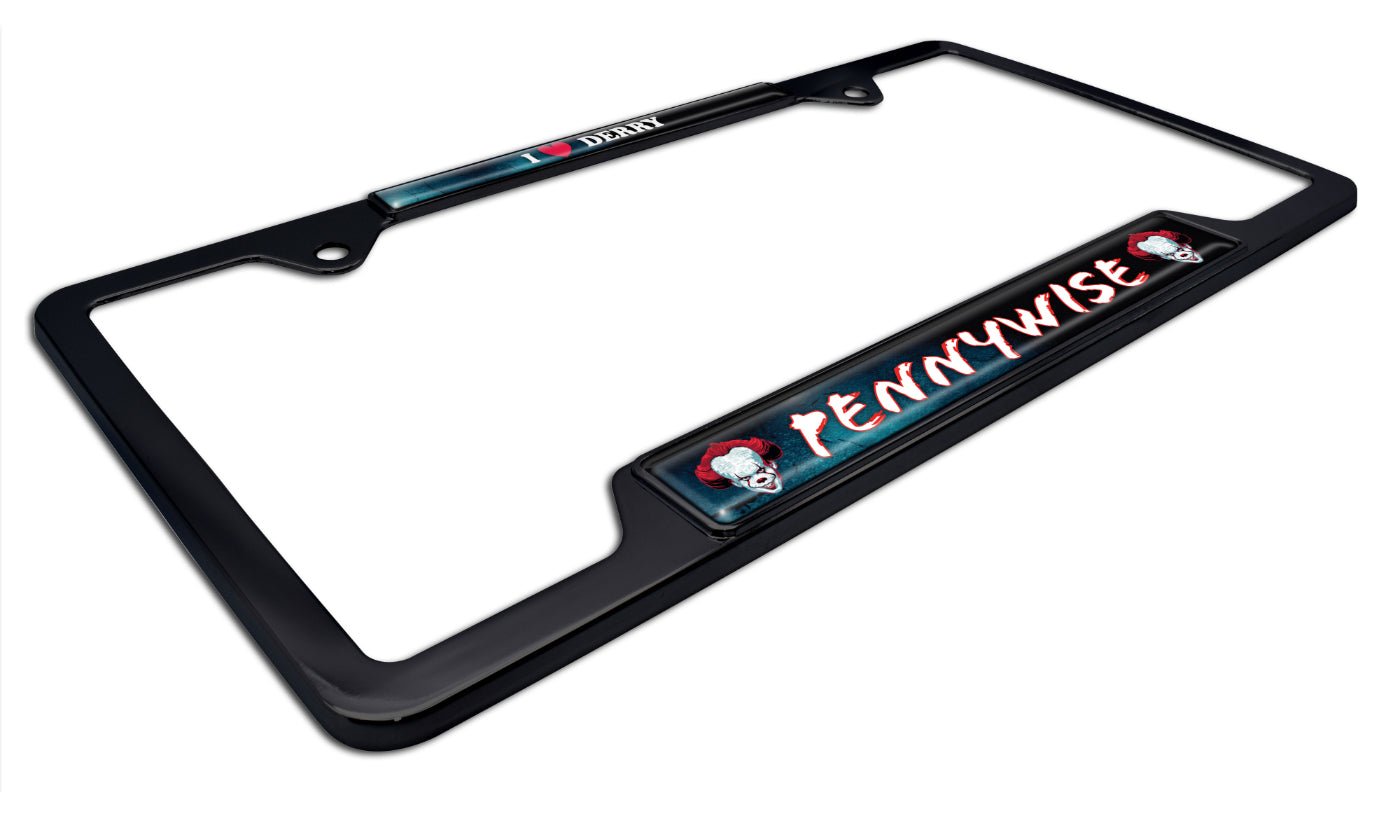 Pennywise I Love Derry Open Black Metal License Plate Frame
